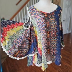 Noa Elle Cold Shoulder Boho Tunic Medium